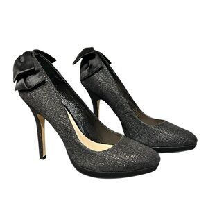 NWOT MENBUR Extravagante Black Glitter Back Bows Heels Stilettos EU40 US9-9.5